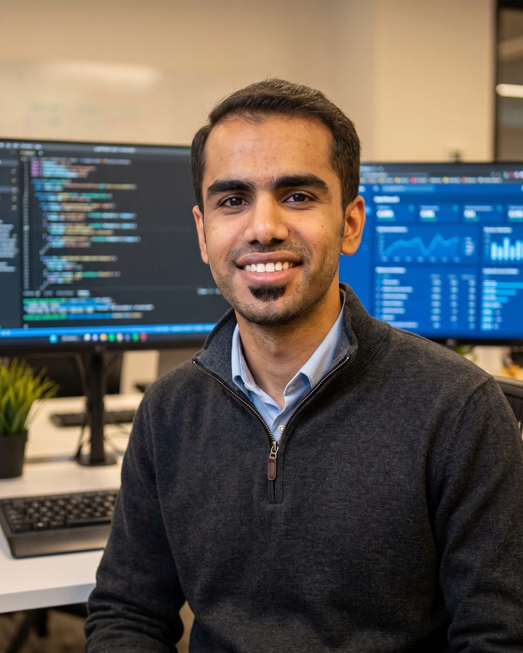 Mojtaba Amini, AI Software Engineer in Verona, Italy, at his workstation
